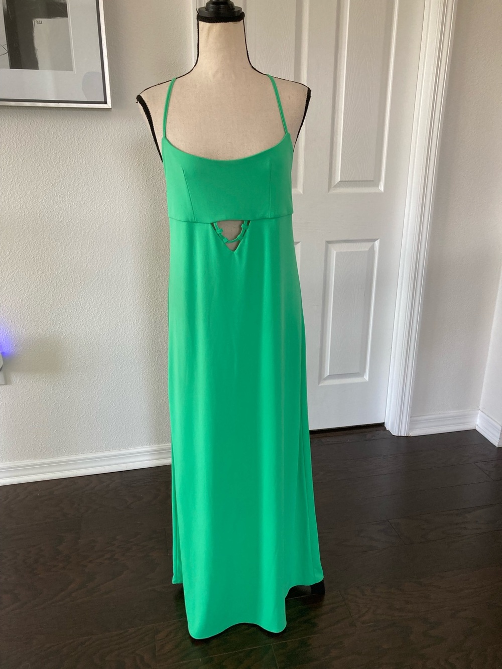 Zara Emerald Green Maxi Slip Dress with Front Keyhole